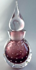 VTG Handblown Art Glass Purple Controlled Bubble Perfume Bottle *broken Stem* picture