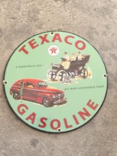 VINTAGE GREEN TEXACO GASOLINE PORCELAIN GAS STATION PUMP SIGN 12