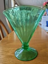 Depression Glass Dark Green Fan Vase Etchexd 7.75