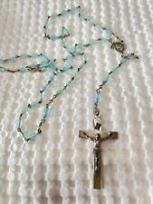 Vintage Italy Blue Glass Bead Crucifix Pendant picture