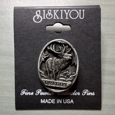 Siskiyou Oregon Elk Souvenir & Travel Pewter Pinback Lapel Pin Made in USA picture