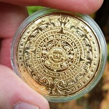 Aztec Calendar | Aztec Sun Stone | Gold Plated Coin | Mexican Art | 1.57