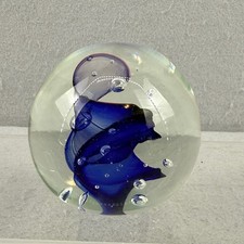 Rollin Karg Signed Studio Art Glass Paperweight Cobalt Swirl Controlled Bubble picture