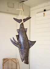 Shark With Rope Hanger Recycled Metal 3D Rustic Coastal Beach Ocean Large 45 In picture