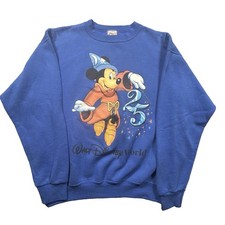 Disney Designs Sweatshirt M Blue Sorcerer Mickey Walt Disney World 25th Vintage picture