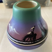 Cedar Mesa Signed Native American Pottery Vase Ceramic Hand painted 5” Tall #BB picture