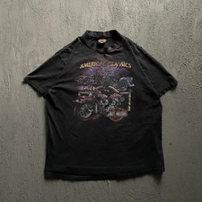 Vintage 3D Emblem American Classics T-Shirt Men XL Black 1990s Harley Davidson picture