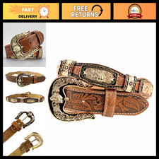 Western Cowboy Leather Belt with Rodeo Buckle for Men & Women - Concho Design, P picture