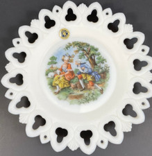 Courting Couple Milk Glass Plate Westmoreland Reticulated White Vintage 8 3/8