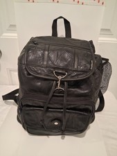 Vtg SeaWorld Black Leather Patchwork Backpack Drawstring Theme Park Souvenir picture