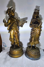 Antique French Spelter Statues Pair Le Dépit Amoureux by Charles Greil 14.5