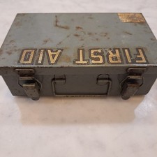 Vintage Bullard First Aid Kit Box Unisex Small Gray Metal Industrial Case Decor picture