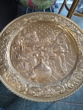 Vintage 16” Round Brass Embossed Wall Art Charger  Minstrels England picture