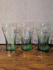 Coca-Cola Green Contour Glasses 6” Embossed Coke Logo Tumblers Set of 3 picture