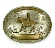 VTG IRVINE & JACHENS GERMAN SILVER RANCH WESTERN BELT BUCKLE GREAT RANCH SCENE picture