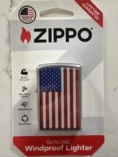 American Flag Zippo Lighter Patriotic Stars & Stripes USA Polished Chrome 29729 picture