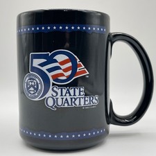 Vintage 1998 US Mint 50 State Quarters Black Ceramic Coffee Mug Silver Phoenix picture