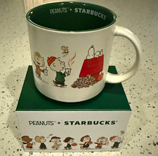 Starbucks Peanuts Snoopy Charlie Brown Ceramic Mug White/Green w/ Box picture