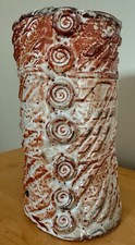Vintage Glazed Stoneware Ceramic Studio Pottery Vase Textured Signed Modern Art picture