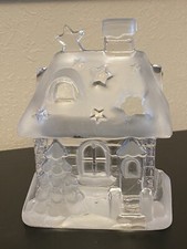 Mikasa Winters Cottage Frosted Crystal Glass tea candle Candleholder 6.25