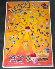 Vintage 1999 ORIGINAL POKEMON 57 TOYS BURGER KING/NINTENDO 22x33 PROMO POSTER picture