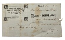 1846 antique THOMAS ADAMS hartford ct MARBLE MFGR GRAVE STONE RECEIPT MONUMENT picture