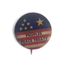 Vintage 1971 Peoples Peace Treaty Pinback Button Anti Vietnam War Protest Flag picture