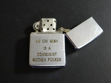 Vintage Vietnam War Zippo Lighter Engraved HO CHI MINH IS A COMMUNIST M.. F.. picture