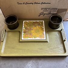 Georges Briard Serving Tray Flower Trivet Green Wood Dish Bowl Cheese Board MCM picture