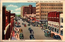Postcard~Amarillo, Texas~Polk St.~Looking South From 5th Ave.~Vintage Cars~c1938 picture