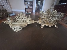 Vintage Ornate Brass Double Inkwell & Letter Divider picture