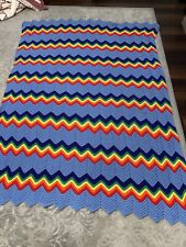 Vintage 70's Handmade RETRO HOBO Crochet Throw Afghan Blanket Rainbow picture
