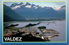 Continental Valdez Alaska Harbor City Snow-capped Mountains Aerial View Postcard picture