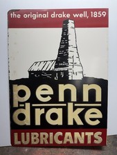 Vintage PENN DRAKE LUBRICANTS Motor Oil Flange Sign Original Rare Titusville Pa. picture