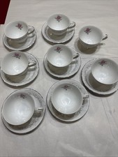ROYAL SWIRL Pink Rose Fine China of Japan (8) Footed TEA CUP & (7)SAUCERS picture