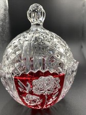 Bleikristall Crystal Clear And Red Covered Candy Dish picture
