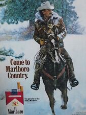 Marlboro Man Riding Horse In Snow Vintage 1974 Original Print Ad 8.5 x 11 picture