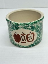 Vintage Roseville RRP Pottery Green Spongeware Low 1 Pint Crock picture