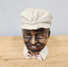 Antique Majolica Humidor Tobacco Jar Driver Man With Bowtie Cap Black Americana picture