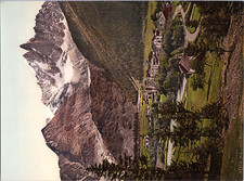 France, Chamonix Valley. Les Praz et l’Aiguille du Dru.  vintage print phot picture