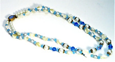 Vintage Jewelry Necklace Double Strand Rhinestones Faux Pearl Blue White picture
