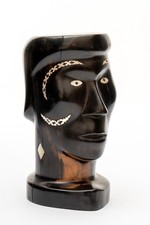 Vintage Solomon Islands Carved Wood Bust w/ Mother Pearl Inlay picture