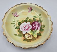 Floral Rose Serving Plate Gold Trim Scalloped Edge Made In JAPAN Handpainted 9.5 picture