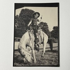 Vintage Photo Booth Arcade Trick Photograph Boy On Horse Cowboy Hat Gun Fair picture