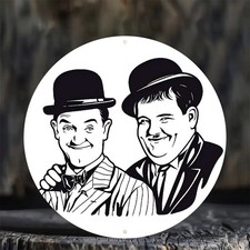 Laurel and Hardy Round Aluminum Tin Metal Signs Home Décor 8x8 picture