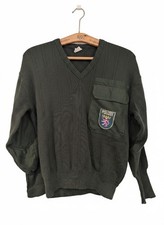 German Police Polizei Wool Sweater Green 1993 Date Size 50 Vintage V neck Pocket picture