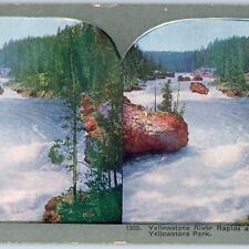 c1900s Yellowstone's River Rapids Head of Upper Falls Litho Photo Stereo Card V7 picture