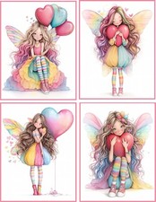 8 Quirky Girl Valentine Fantasy blank glossy fold out card with envelopes picture
