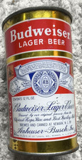 Budweiser FLAT TOP BEER CAN split lab red/gold 12oz St Louis & Newark 1950's picture