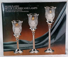 Paul Revere Silversmiths Set of 3 Hurrican Lamps Lead Crystal Shades CONVERTIBLE picture